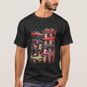 Vintage Clic Muscle Car Retro American Flag Patrio T-Shirt