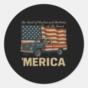 Vintage Clic Truck Merica American Flag Usa 4th Of Classic Round Sticker