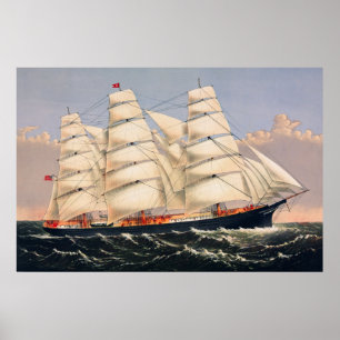 Vintage Clipper Ship Three Brothers Painting Poster