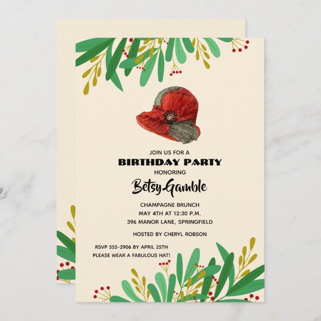 Vintage Cloche Derby Birthday Party Invitations (Front/Back)