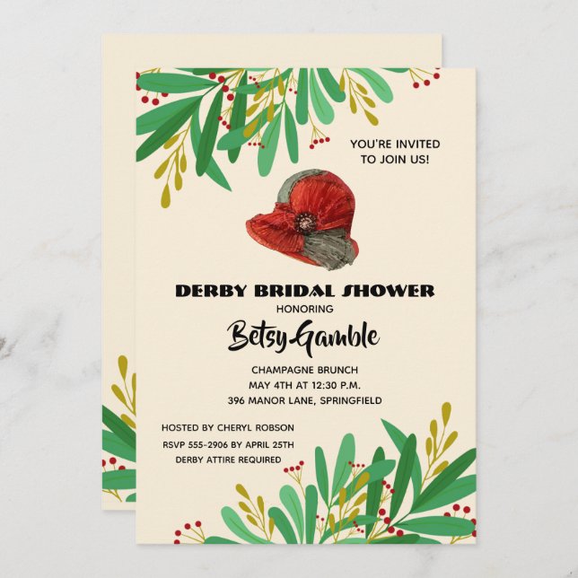 Vintage Cloche Derby Bridal Shower Invitation (Front/Back)