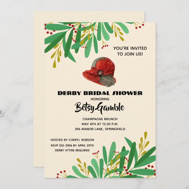 Vintage Cloche Derby Bridal Shower Invitations (Front/Back)