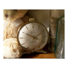 Vintage Clock, Antique Bottles, & Teddy Bear
