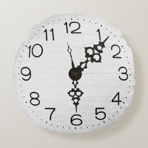 Vintage Clock Face On Whitewashed Wood Round Cushion