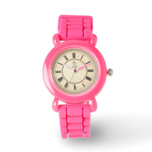 Vintage Clock Face Pink Wrist Watch