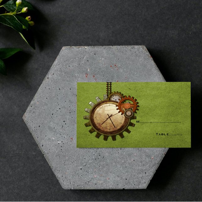 Vintage Clock | Green Place Card (Vintage Clock Place Card - Green)