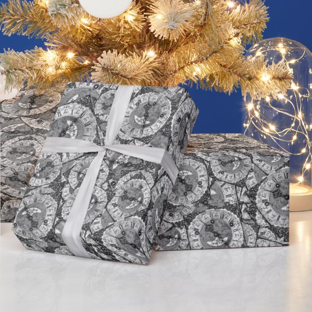 Vintage Clock Motif Pattern Wrapping Paper (Holidays)