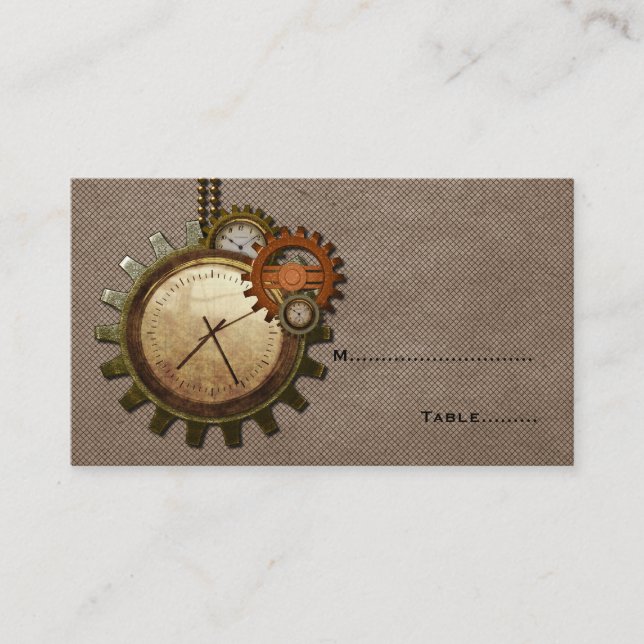 Vintage Clock Place Card, Mocha Card (Front)
