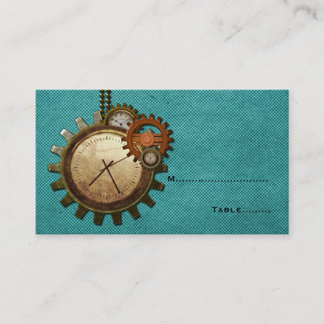 Vintage Clock Place Card, Turquoise Place Card (Front)