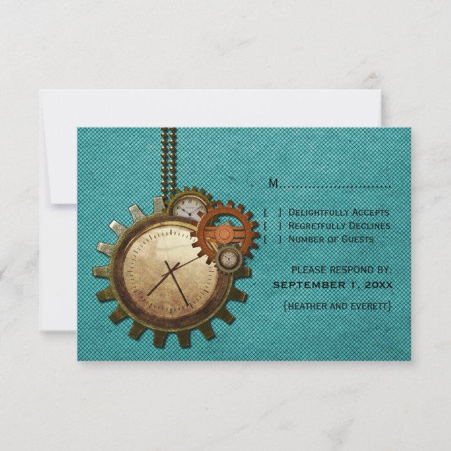Vintage Clock Response Card, Turquoise (Front)