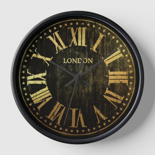 Vintage Clock Roman Numerals Any Colour and Gold (Front)