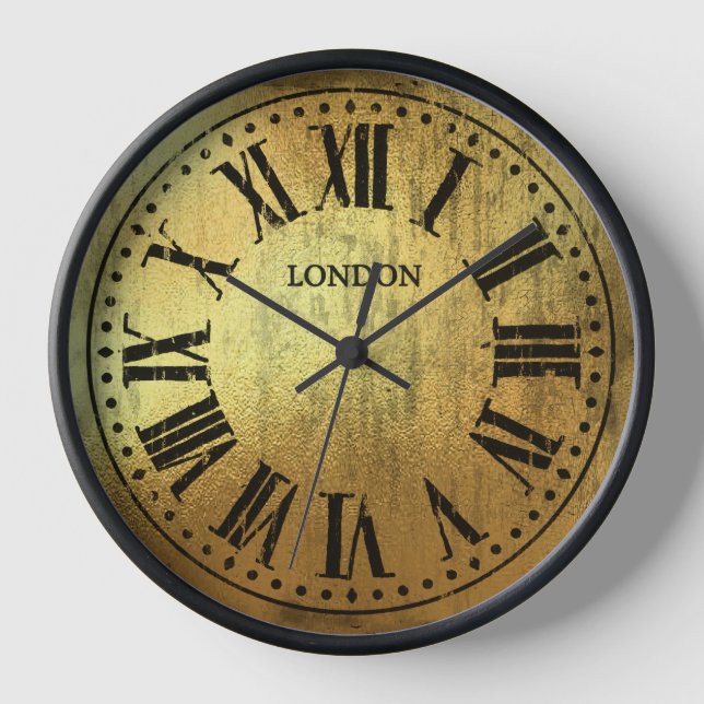 Vintage Clock Roman Numerals Black and Gold (Front)