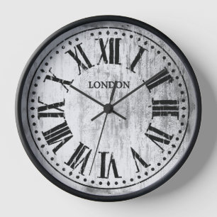 Vintage Clock Roman Numerals Black White