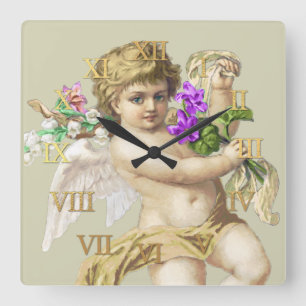 Vintage Clock Roman Numerals Cherub Gold