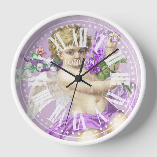 Vintage Clock Roman Numerals Cherub Purple (Front)
