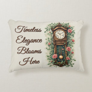 Vintage Clock Surrounded by Roses and Vines Decorative Cushion