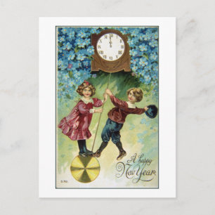 Vintage Clock Turns Midnight Postcard