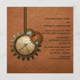 Vintage Clock Wedding Invitation, Copper Invitation