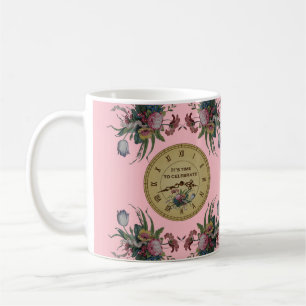 Vintage Clock with Flowers Birthday Party Coffee Mug