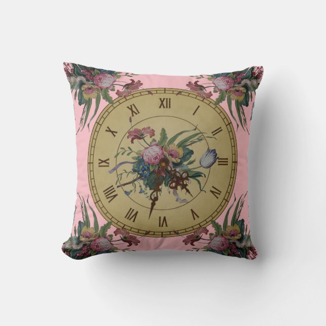 Vintage Clock with Flowers Cushion (Front)