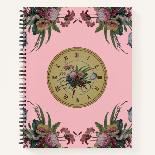 Vintage Clock with Flowers Notebook (Front)