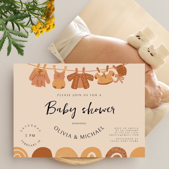 Vintage Clothes Neutral Baby Shower Photo Invitation (Creator Uploaded)