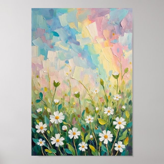 Vintage Clover Field Rainbow Landscape Poster (Front)