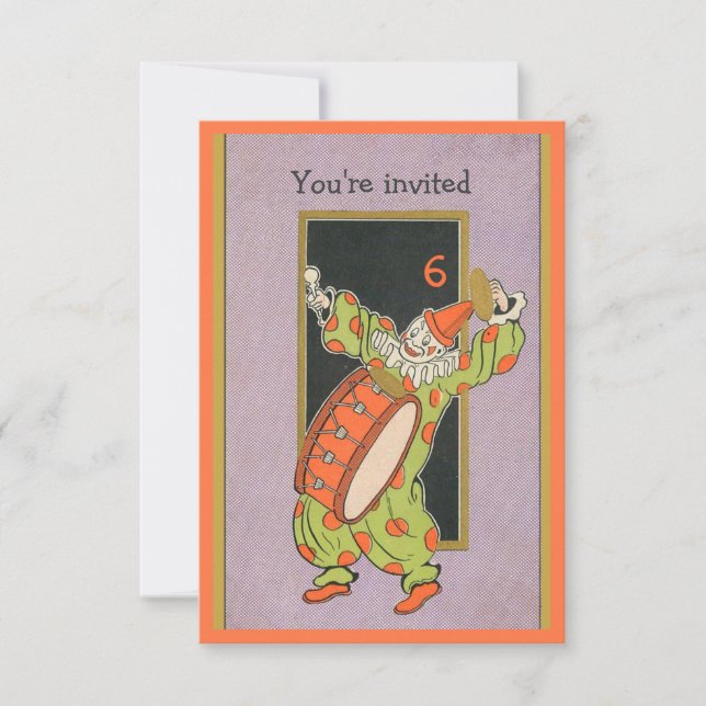 Vintage clown birthday party invitation (Front)
