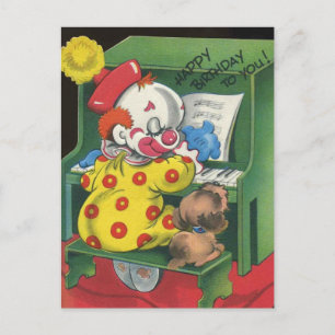 Vintage Clown & Dog Sing Happy Birthday  Postcard