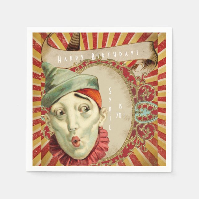 Vintage Clown Expressions Birthday Napkin (Front)