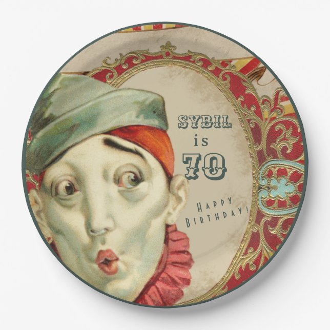 Vintage Clown Expressions Birthday Paper Plate (Front)
