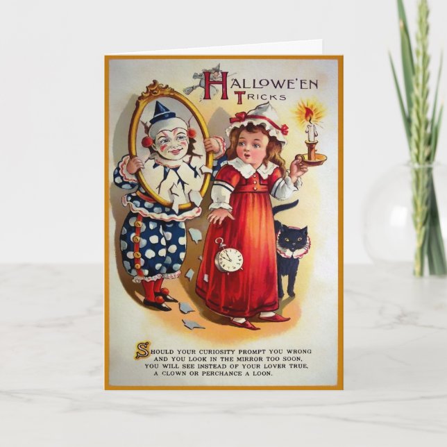 Vintage Clown Mirror Halloween Card (Front)