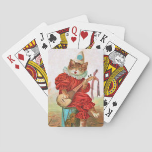 Vintage Clown Musical Cat Mandolin Drum Pl Playing Cards