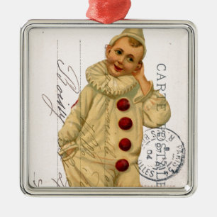 Vintage Clown Postcard Digital Art Metal Ornament
