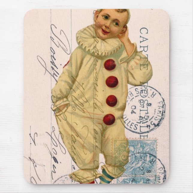 Vintage Clown Postcard Digital Art Mouse Pad (Front)
