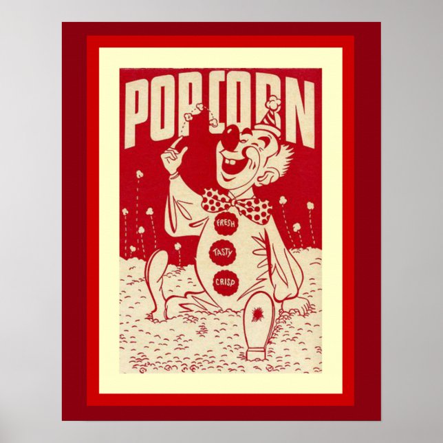 Vintage Clown with Popcorn Poster (Front)
