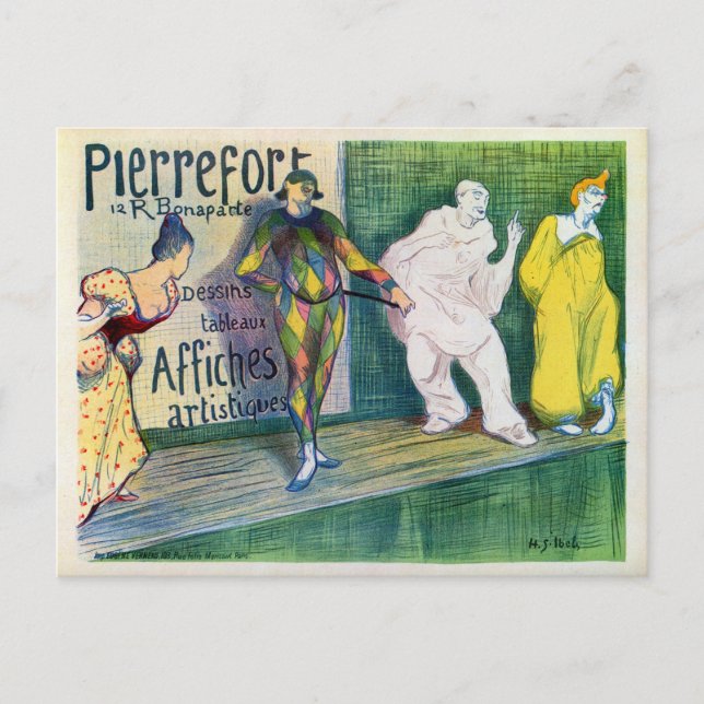 Vintage clowns theme French art gallery ad Postcard (Front)