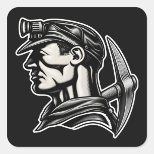 VINTAGE COAL MINER SQUARE STICKER