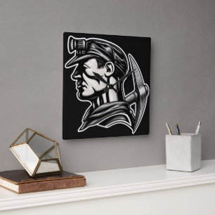 VINTAGE COAL MINER SQUARE WALL CLOCK