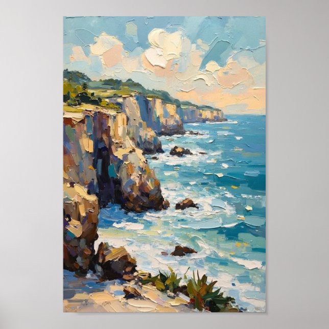 Vintage Coastal Cliffs Seascape Art Poster (Front)
