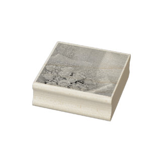 Vintage Coastal Clouds Black White Wood Art Stamp