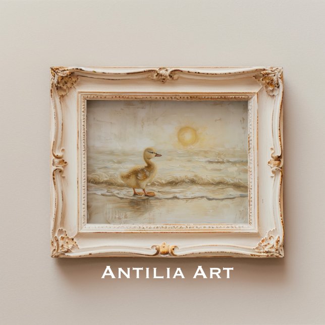 Vintage Coastal Duckling Painting Seascape Beach Poster (Creator Uploaded)