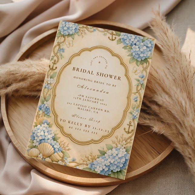 Vintage Coastal Hydrangea Bridal Shower Invitation (Creator Uploaded)