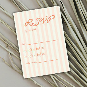 Vintage Coastal Minimal Peach Stripes Wedding RSVP Card