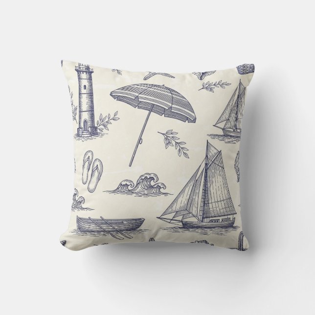 Vintage Coastal Nautical Throw Pillow (Front)