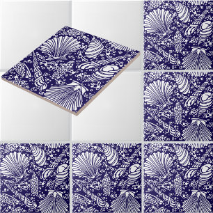 Vintage Coastal Ocean Beach Seashells Pattern Ceramic Tile