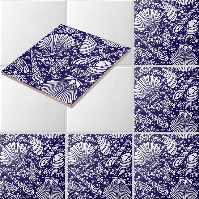Vintage Coastal Ocean Beach Seashells Pattern Ceramic Tile (Creator Uploaded)