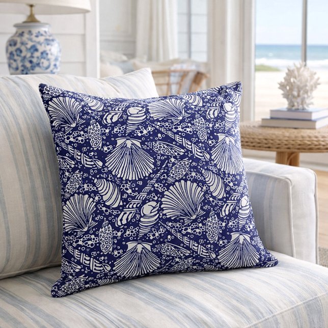 Vintage Coastal Ocean Beach Seashells Pattern Cushion (Creator Uploaded)