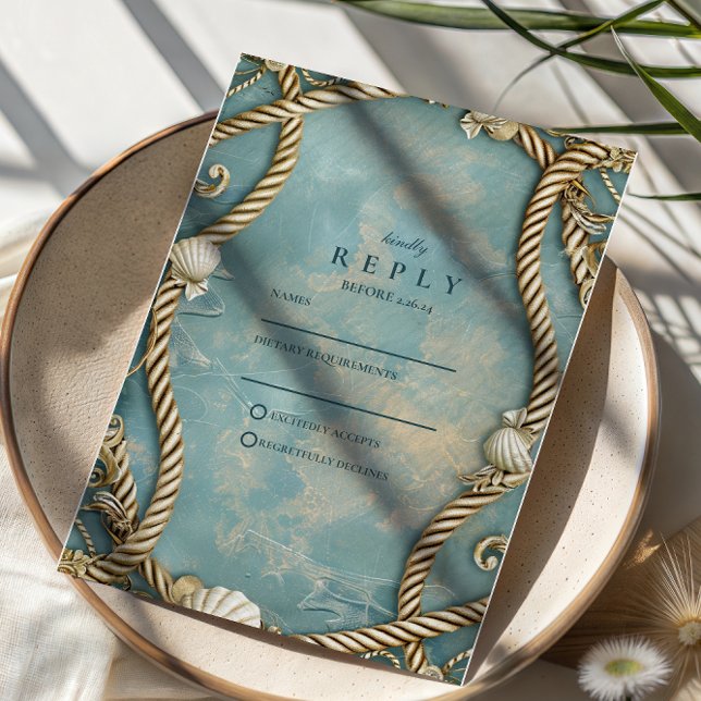 Vintage Coastal Rope Ocean Wedding RSVP Card (Creator Uploaded)