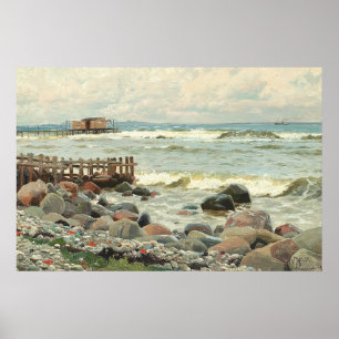 Vintage Coastal Seascape Rocky Shore Oil Art Poster